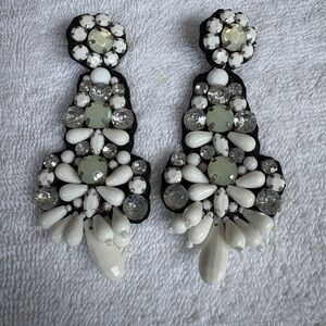 Statement Emerald Green & Faux Pearl Dangle Earrings